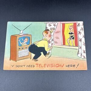 Vintage 1950's Postcard Comic Scene Y Don't Need Television Man Metropolitan